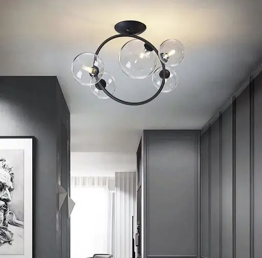 Люстра у формі кільця в чорному корпусі з плафонами Bubble Line.F H 069/5 BK - фото 1