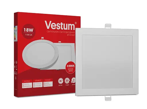 Квадратний світлодіодний світильник Vestum врізний 18W 4000K 220V 1-VS-5205 - фото 2