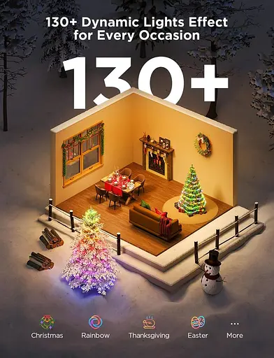 Рождественские огни Govee Christmas Lights 2, праздничная гирлянда RGBWIC 99 футов на 300 светодиодов с функцией отображения формы - фото 4