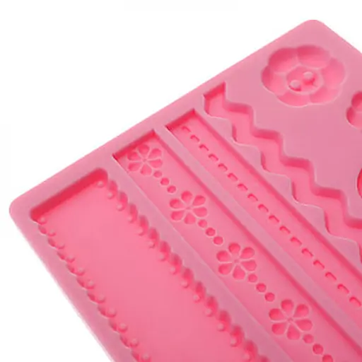 Молд силіконовий кондитерський для мастики та шоколаду Гудзики бантики та бордюри 19x12 см, Kitchen Master Рожевий 87473 - фото 4