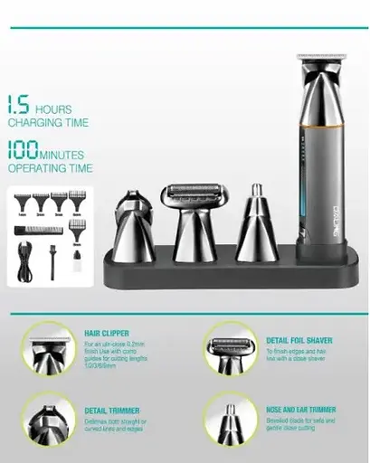 Акумуляторна машинка Daling DL-1806 9 в 1 чоловічий триммер для бороди носа і волосся LED-дисплей 5Вт Сірий - фото 2
