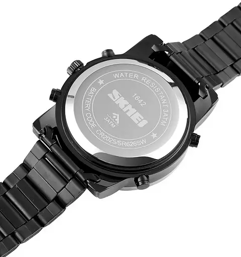 Чоловічий наручний класичний годинник Skmei 1642 (Чорний з чорним циферблатом) - фото 8