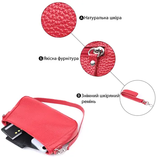 Сумка багет Shvigel с цепочкой и съемным ремешком из натуральной кожи 26.5х15х5.5 см sum0027033 - фото 4