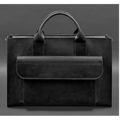 Шкіряна сумка для ноутбука та документів Універсальна чорна Crazy Horse - фото 1