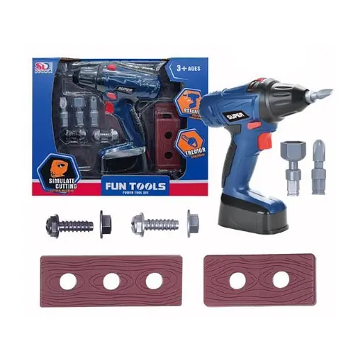 Детский набор инструментов Fun Tools с крутящейся дрелью и издающей звуки для маленького мастера Синий - фото 1