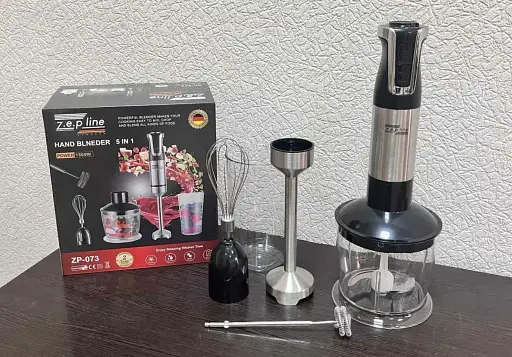 Блендер Zepline ручной 5 в 1 на 1500 Вт с измельчителем и насадками миксер и вспенитель молока 20 скоростей  - фото 2