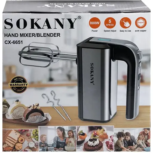 Ручний міксер Sokany CX-6651 з насадками для тесту 5 швидкостей 800Вт Сірий - фото 9