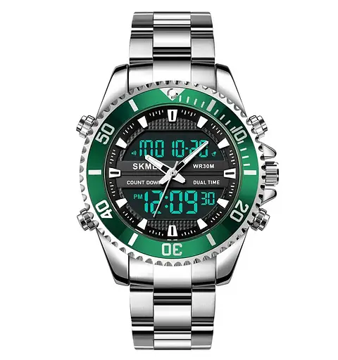 Чоловічий наручний годинник Skmei 1850 (Сріблясті з зелений) - фото 2