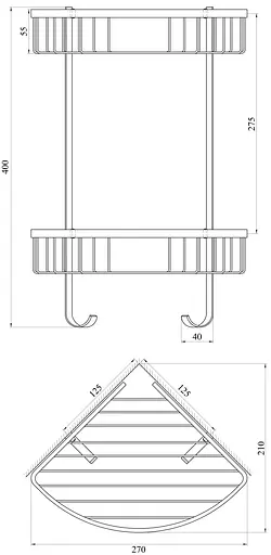 Полка двойная угловая Topaz 4124, Хром - фото 3