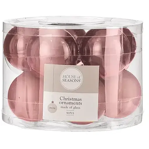 Набір ялинкових скляних куль House of Seasons 6 см 10 шт. рожевий (8720362603429)