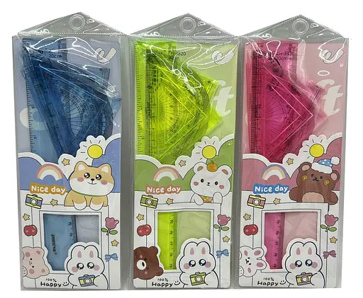 Набір лінійок Flex Звірята, 20 см, 2 трикутники, транспортир, ZH-3820 - фото 2