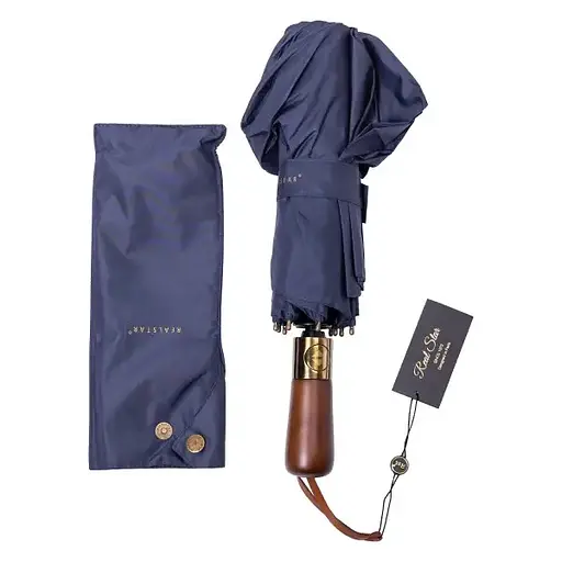 Зонтик Yiwu HP-23-8BL автоматический складной 116 см с деревянной ручкой синий - фото 4