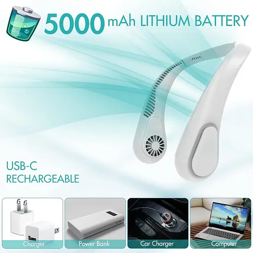 Беслопастный шейный вентилятор 5000 мАч час работы 21 час - фото 4