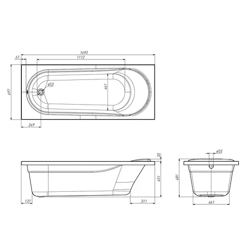 Ванна акриловая Volle bera 170x70 TS-1770481 Белый - фото 3