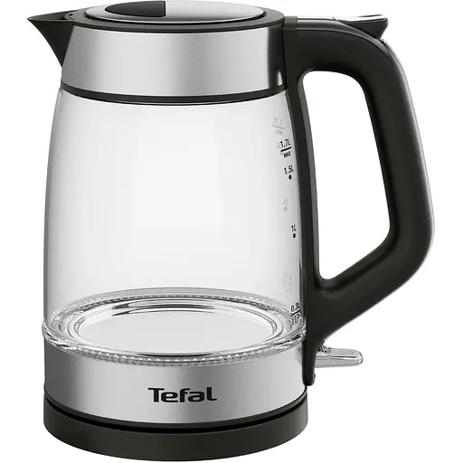 Tefal Электрочайник Glass Kettle 1.7л, стекло, с подсветкой, черно-серебряный