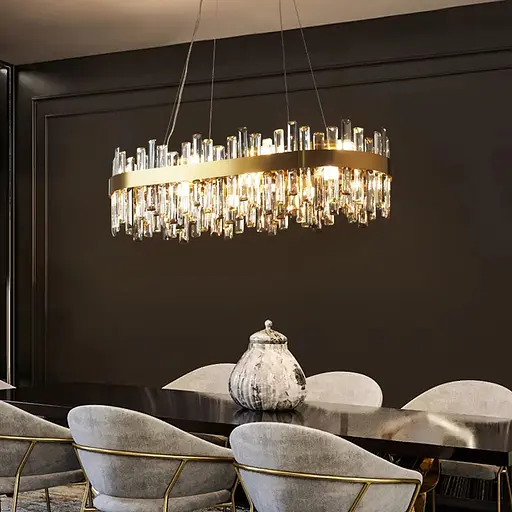 Підвісна овальна люстра із кришталем у латунному корпусі 80х30 см | Арт. MJ 210 L-800 AB | Line F - фото 1