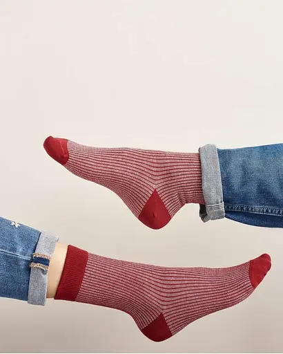 Носки с принтом цветные полосы высокие бесшовные воздухопроницаемые качественные ORGANIC cotton JILL ANTONY Красный, 39-41 - фото 3