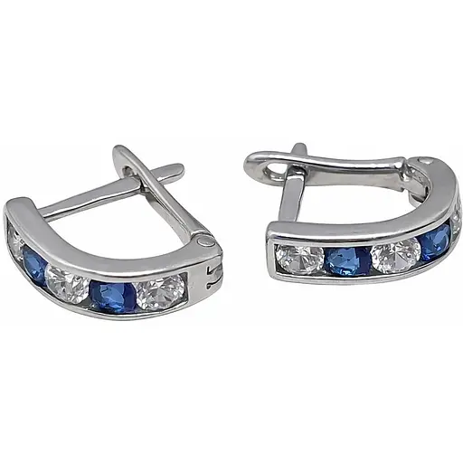 Серебряные серьги с фианитами.  90200613 Синий - фото 1