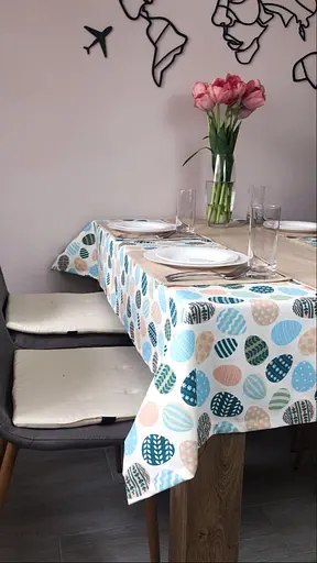 Водоотталкивающая Скатерть Пасхальная крашенка (голубая) 220х140 см (+ 4 салфетки 30х40) - фото 2