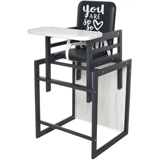 Стульчик для кормления Graphite аляска, для годування, зі столиком, чорний+білий