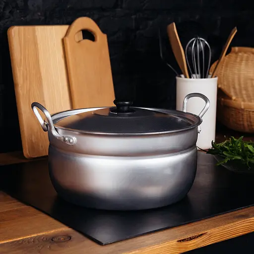 Кастрюля сферическая матовая алюминиевая с крышкой и двумя металлическими ручками 6.4 л, Interos Серый 86217 - фото 4