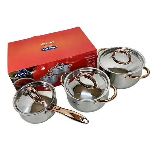 Набор кухонной посуды Magio VG-1201 с антипригарным покрытием из нержавеющей стали 1,9 л 2,6 л 3,6 л - фото 2