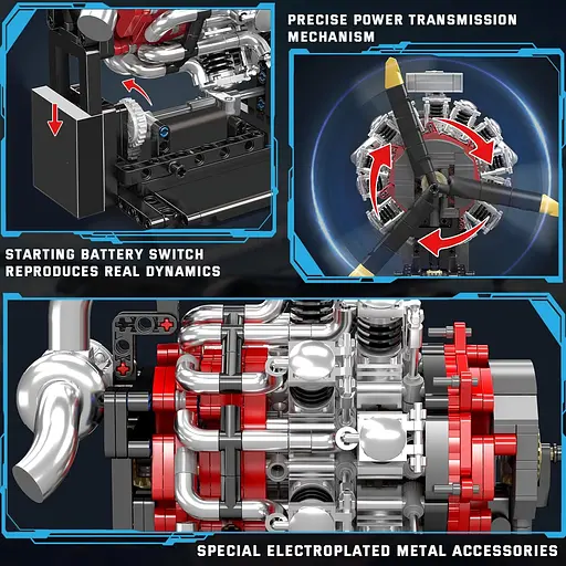 Конструктор двигун  Mould King авіаційний радіальний Radial Aviation Engine  моторозований дитячий мотор 1147 деталей - фото 5