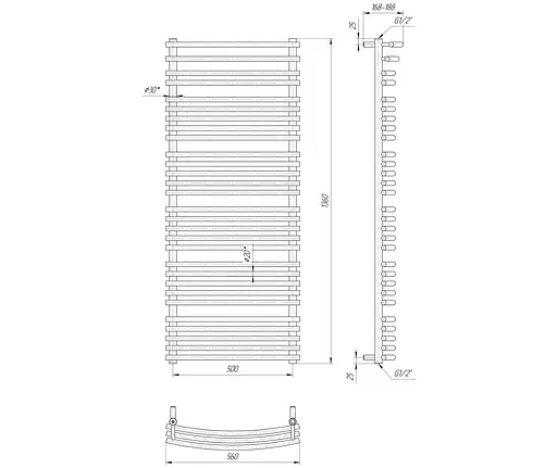 Водяной полотенцесушитель Mario Премиум Марио 1360x560/500, Хром - фото 2