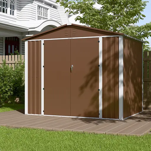 Хозблок-сарай металлический DS-03 с двускатной крышей 200х240х180 см. Коричневый - фото 1