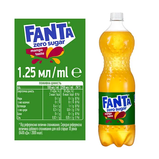 Напій соковмісний Fanta Zero Sugar Манго 1.25 л (937808) - фото 3