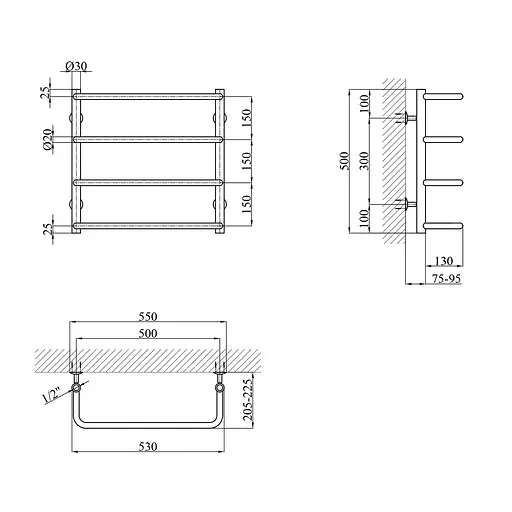 Полотенцесушитель водяной Kroner Скоба ДС06 500x530/4 CV017225, Хром, нижнее - фото 2