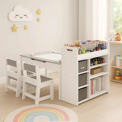 Дитячий набір Costway Fantastik 3 в 1: стіл, 2 стільці, мольберт білий - фото 3