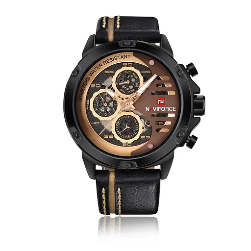Часы мужские наручные Naviforce Libre NF9110 Black-Rose Gold-Brown, NF9110 B/RG/BN (15208)