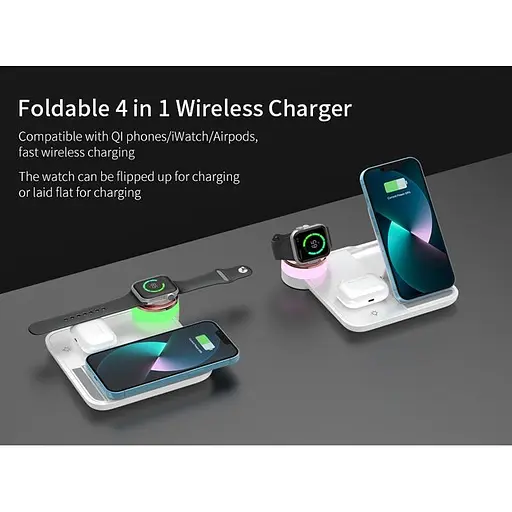 Зарядка Qi 4in1 wireless charger RGB X499 Phone/Watch/Earphones 15W Max біла - фото 5