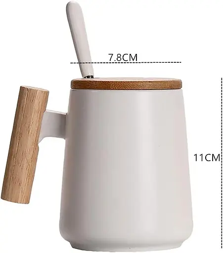 Кухоль керамічний OldBro з дерев'яною ручкою кришкою та ложкою 480 мл white - фото 3