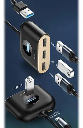 USB-Хаб Baseus Square Round USB to USB 3.0 + 3USB 2.0 (1m) black (CAHUB-AY01) - фото 2