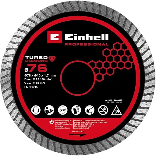Диск отрезной Einhell TP-CO 18/76-C Li BL алмазный по плитке 76х10 мм (4440470)