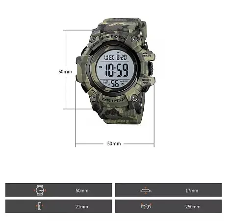 Годинник чоловічий спортивний Skmei 1552 Зелений камуфляж - фото 8