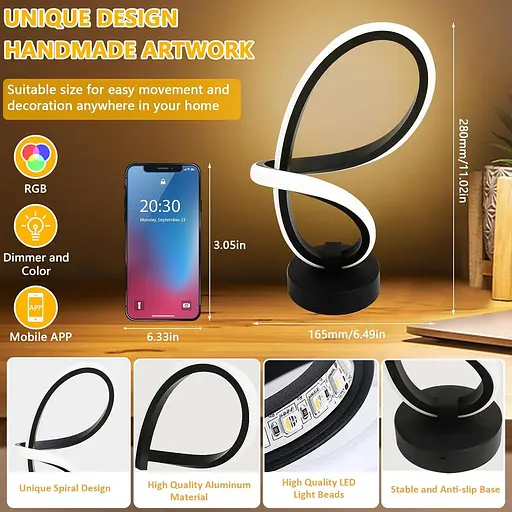 Приліжкова лампа TECKZOON спіральна RGB управління додатком музичний режим - фото 7