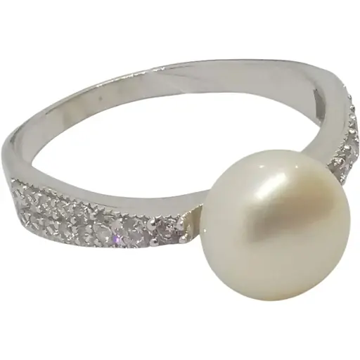 Серебряное кольцо Qvaliz с жемчугом и фианитами. 901-00290-10 19