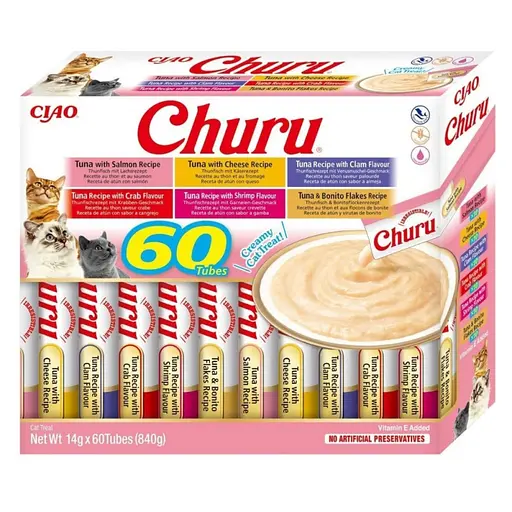 Лакомство Inaba Churu для кошек сливочный мусс в стиках "Разновидности тунца" 4x14 г - фото 1