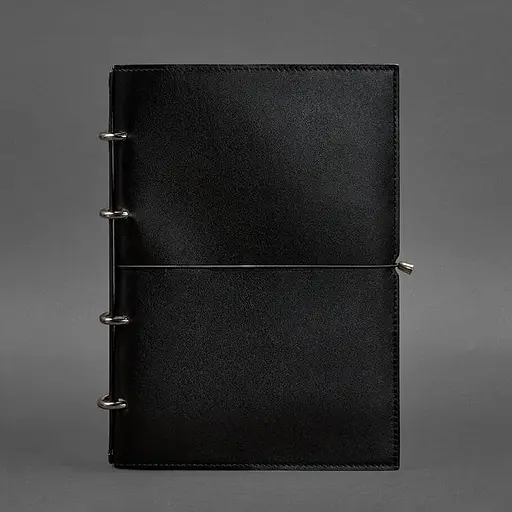Шкіряний блокнот А4 на кільцях (софт-бук) 9.0 в м'якій обкладинці чорний глянець - фото 7