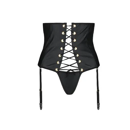 Пояс-корсет из экокожи CELINE Set black - Passion: шнуровка съемные пажи для чулок стринги L/XL - фото 5