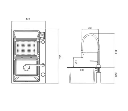 Кухонная мойка Gappo GS7547-19 + смеситель + сифон + колландер + дозатор + омыватель стаканов - фото 10