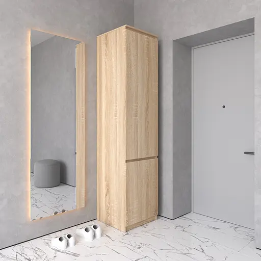 Шкаф пенал Vays R-21 Дуб Сонома, с полками и штангой, без ручек, ЛДСП, 50×50×211 см - для одежды и обуви, в прихожую