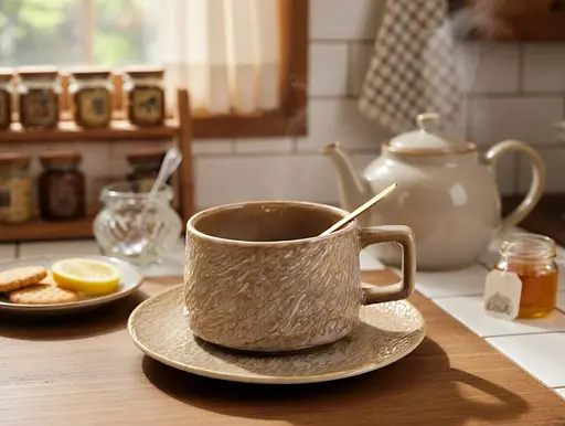 Набор чайный фарфор Interos чашка 200 мл с блюдцем бежевая (25068) - фото 5