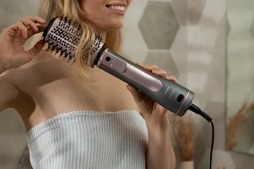 Фен-щітка Ardesto Brush Pink Touch, 1200Вт, 2 швидкості, 2 температурні режими, LED-дисплей, функція іонізації, 4 насадки, сірий+ розовий - фото 3