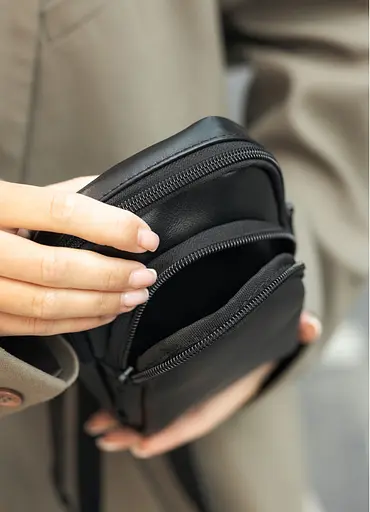 Женская кожаная сумка Sambag Modena для телефона черная 19 х 11 х 3 см (96093101) - фото 4