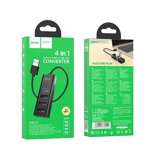 Hub-адаптер Hoco Usb Easy mix 4-in-1 converter HB25 Usb3.0+3xUsb2.0 - фото 8