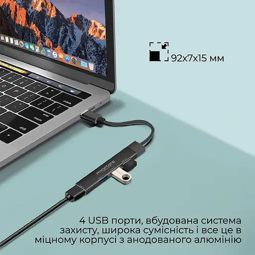 USB-хаб Promate USB-хаб на 4 порта (litehub-4.black) - фото 3